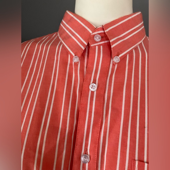 VINTAGE ● Yves Saint Laurent ● Orange and White Striped Button Down Shirt - Picture 3 of 4